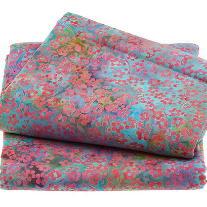 Blossoms and Blooms Batiks - Cherry Blossoms Blue Green Marbles 5 Yard Cut