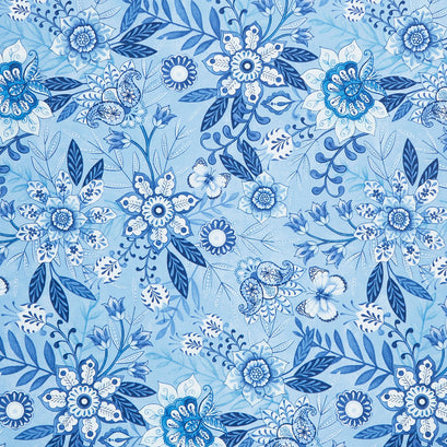 Blooming Blue - Large Floral Medium Blue Yardage