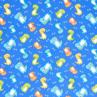 Comfy Flannel® - Smiley Dinosaurs Blue Yardage