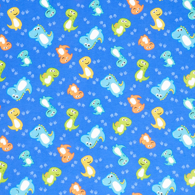 Comfy Flannel® - Smiley Dinosaurs Blue Yardage Primary Image