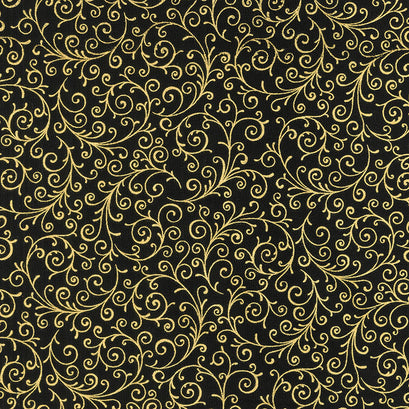 Holiday Flourish Holiday - Swirls Black Metallic Yardage
