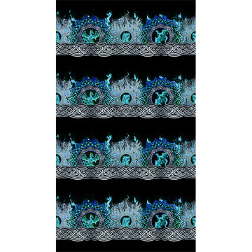 Dragons (In the Beginning) - Flame Border Blue Yardage Alternative View #1
