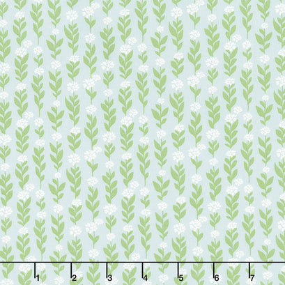 Country Rose - Climbing Vine Smokey Blue Yardage