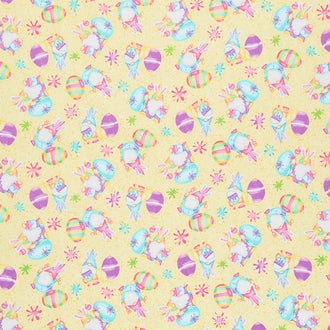 Hoppy Easter Gnomies - Paint Splatter Gnomes And Eggs Yellow Yardage
