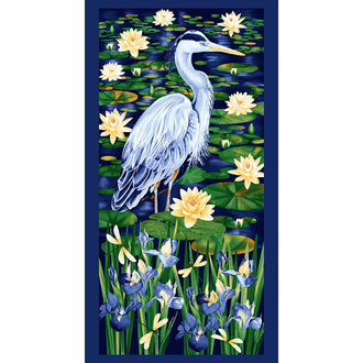 Waterlily Magic - Blue Heron Indigo Panel