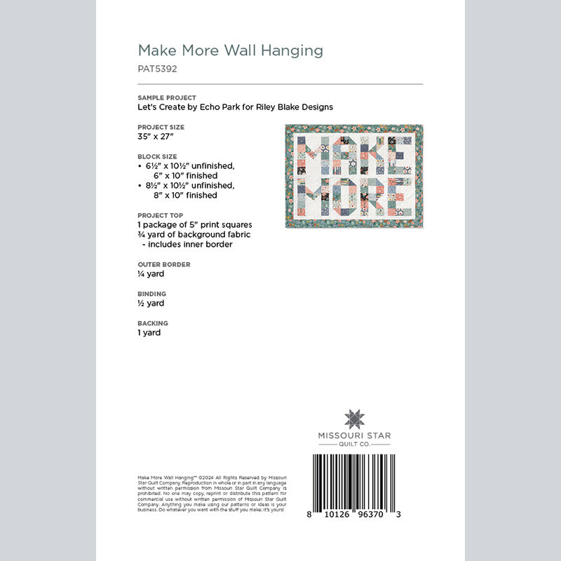 Digital Download - Make More Wall Hanging Pattern by Missouri Star Alternative View #1