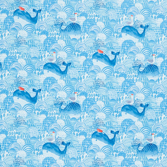 Out to Sea - Whales Light Blue Yardage