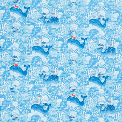 Out to Sea - Whales Light Blue Yardage