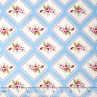 Rambling Rose - Framed Rosebud Blue Yardage