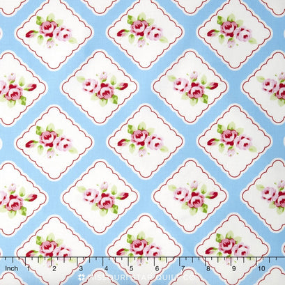 Rambling Rose - Framed Rosebud Blue Yardage