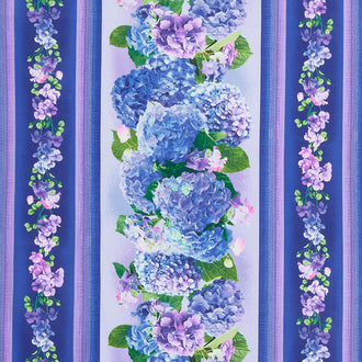 Hydrangea Bliss - Hydrangea 11" Stripes Florals Purple Yardage