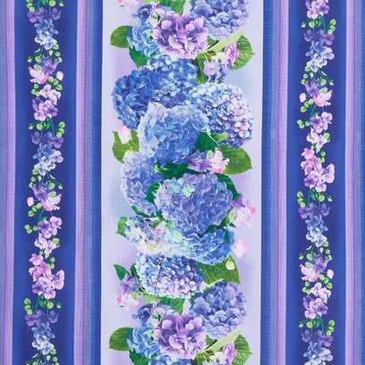 Hydrangea Bliss - Hydrangea 11" Stripes Florals Purple Yardage