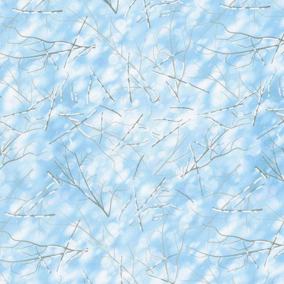 Quiet Reflections Snowy Branches - Blue Bluebelle Yardage