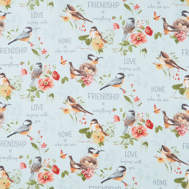 Blessed By Nature - Birds and Flowers Blue Yardage Primary Image