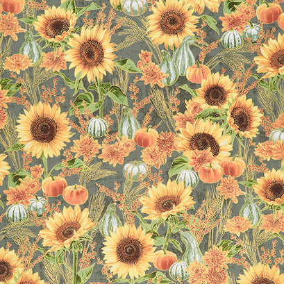 Autumn Fields - Sunflowers Willow Metallic Yardage