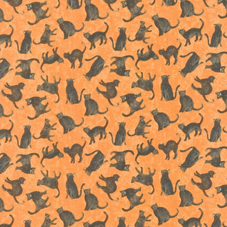 All Hallows Eve - Black Cats Dark Orange Yardage