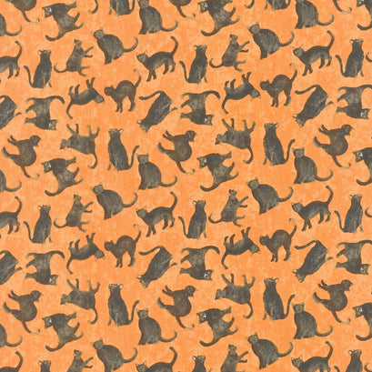 All Hallows Eve - Black Cats Dark Orange Yardage