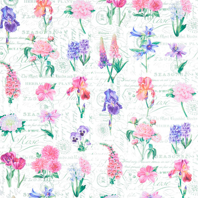 Deborah's Garden - Floral & Toile White Multi Yardage