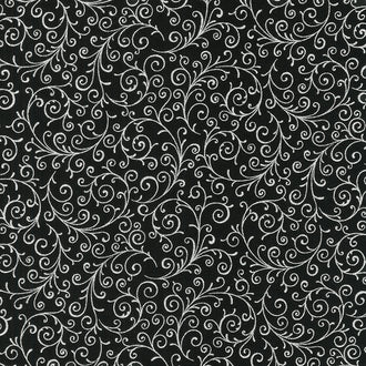 Holiday Flourish Scarlet - Swirls Onyx Metallic Yardage