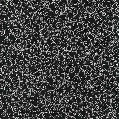 Holiday Flourish Scarlet - Swirls Onyx Metallic Yardage