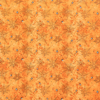 Scaredy Cat - Web of Spiders Orange Yardage