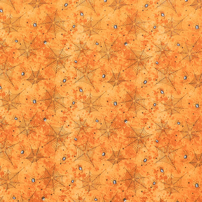 Scaredy Cat - Web of Spiders Orange Yardage