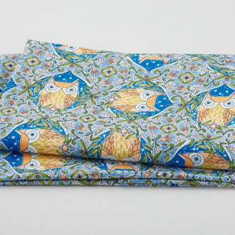 Well Owl Be - Nite Owl Blue 2 Yard Cut