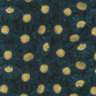 Reverie - Daisy Sketch Black Metallic Yardage