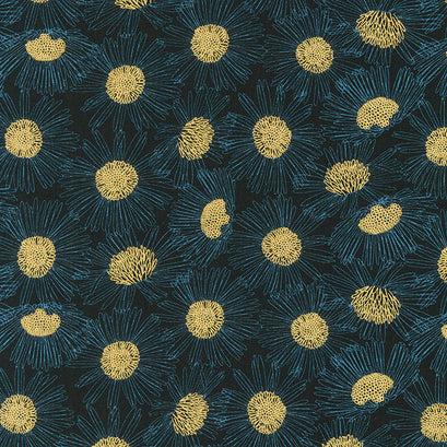 Reverie - Daisy Sketch Black Metallic Yardage