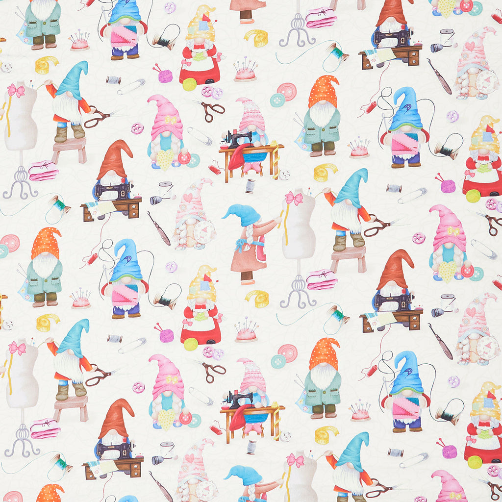 Sew Many Gnomes - Sewing Gnomes Cream Yardage Primary Image