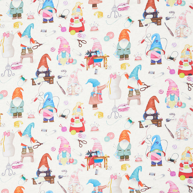 Sew Many Gnomes - Sewing Gnomes Cream Yardage Primary Image