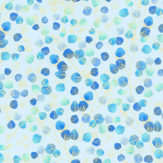 Royal Plume - Leaves on Branches Sky Metallic Yardage