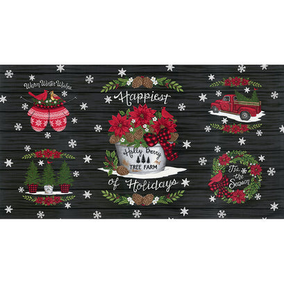 Holly Berry Tree Farm - Mittens Charcoal Black Panel