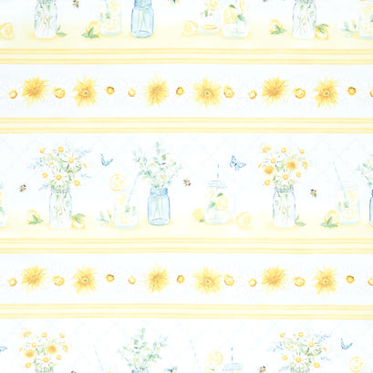 Zest For Life - Daisy and Lemon Jars Repeating Stripe Multi Yardage