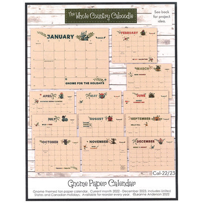 Gnome for the Holidays Paper Calendar October 2022 to December 2023