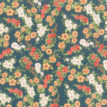 Garden Gate Roosters - Floral Teal Yardage