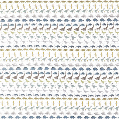 D Is For Dinosaur - Dino Stripe White Digitally Printed Yardage