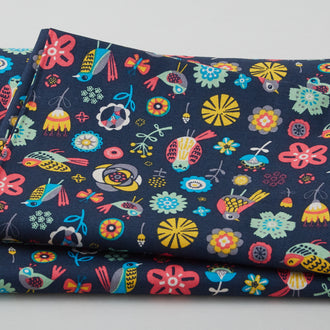 Whimsical Birds Black 2 Yard Cut