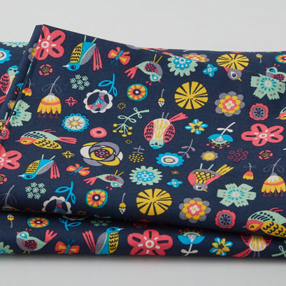 Whimsical Birds Black 2 Yard Cut