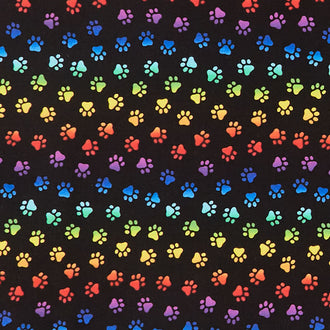Cats - Neon Cat Paws Black Yardage