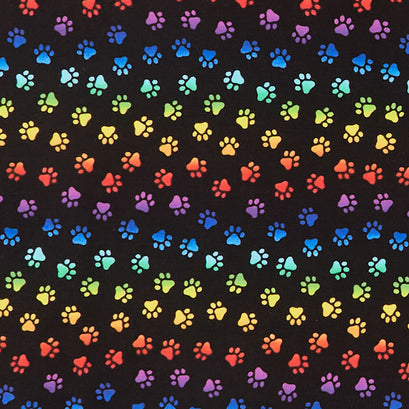 Cats - Neon Cat Paws Black Yardage