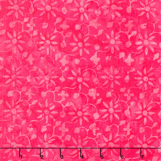 Tonga Batiks - Gumdrop Eight Petal Dahlias and Leaves Berry Yardage