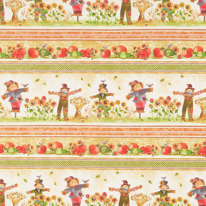Pumpkin Farm - Scarecrow Border Stripe Multi Yardage