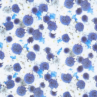 Hand Picked - Forget Me Not Globe Thistle White Blue Yardage