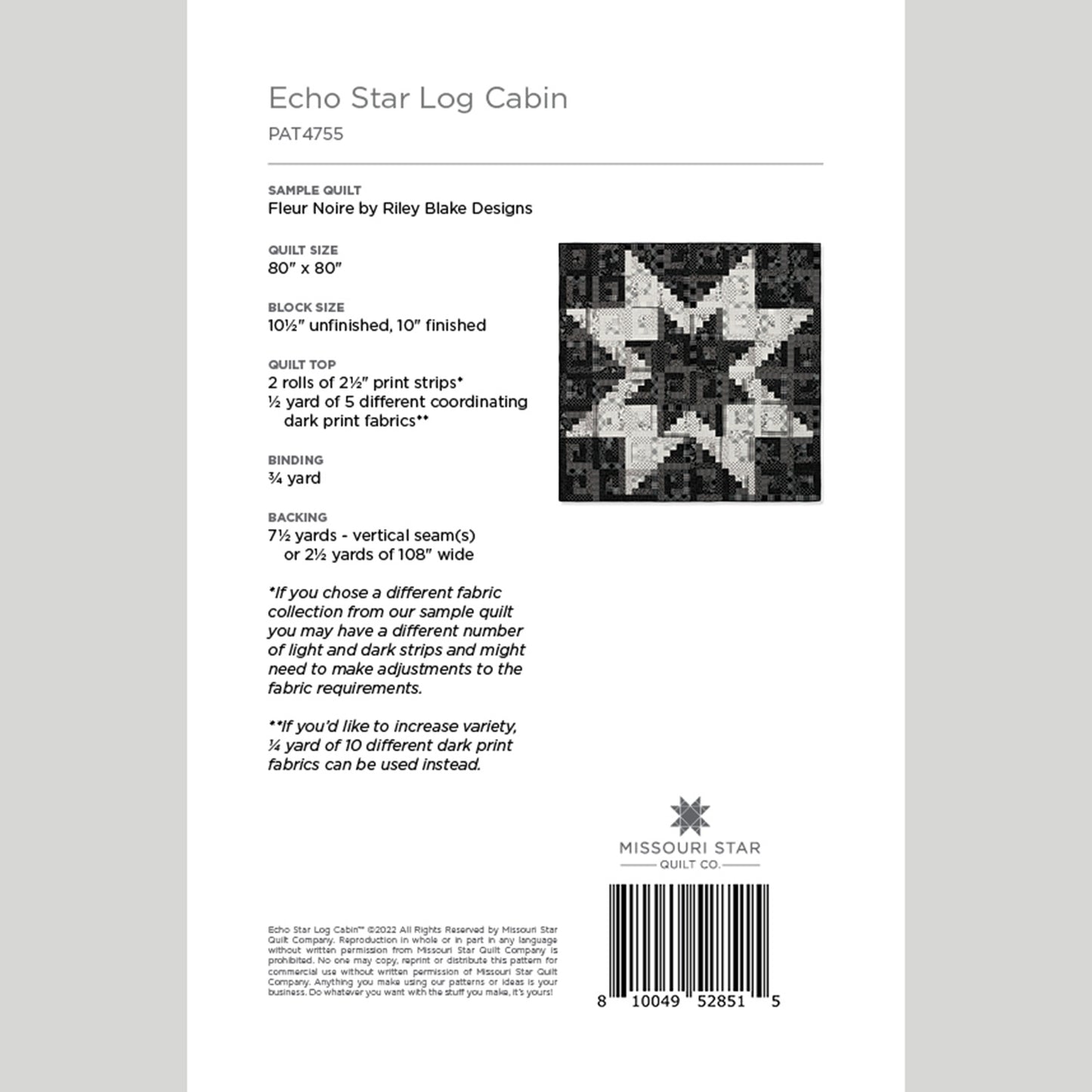 Digital Download - Echo Star Log Cabin Quilt Pattern by Missouri Star Alternative View #1