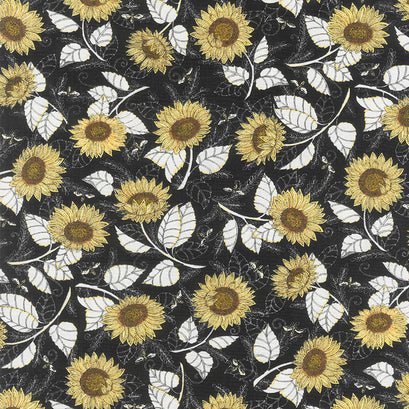 Bee Grateful - Sunflower Studies Ebony Yardage