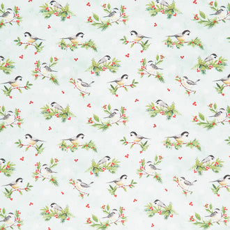 Medley in Red - Chickadees Mint Green Yardage