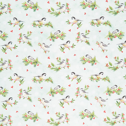 Medley in Red - Chickadees Mint Green Yardage