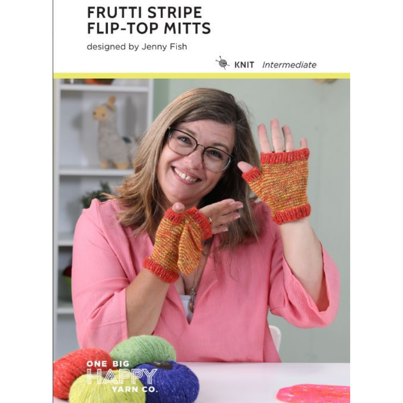 Frutti Stripe Flip-Top Mitts Printed Knitting Pattern Primary Image