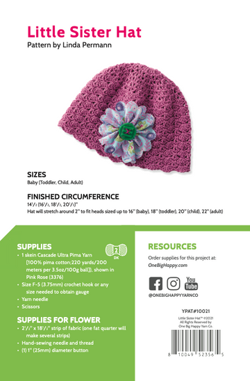 Little Sister Hat Printed Crochet Pattern (As seen in BLOCK) Alternative View #1